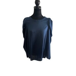 Vince Camuto Navy‎ Blue Blouse Womens Top Long Puff Sleeve Casual